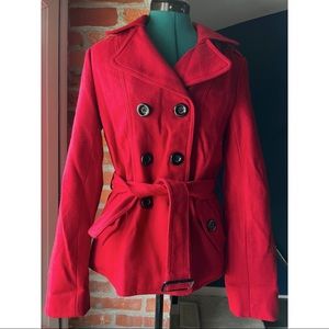 Fire engine red pea coat